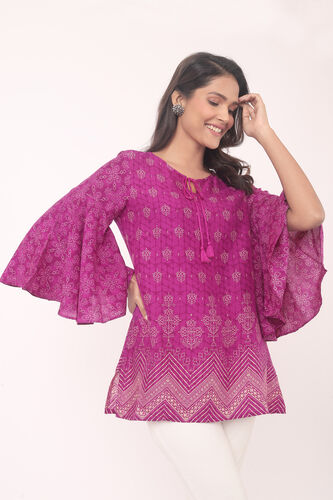 Lilac Ethnic Motifs Flared Slip-On Top, Lilac, image 2